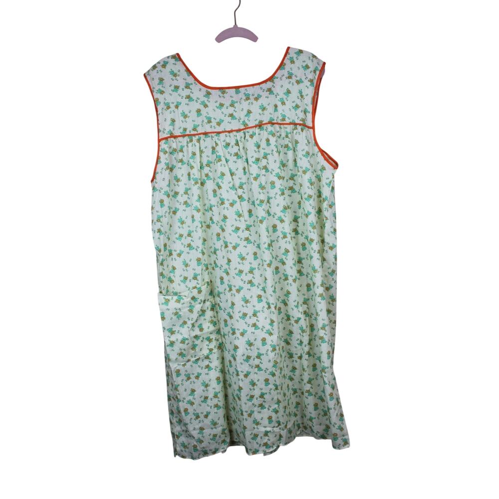 Vtg Green Orange Floral A-line Sheath Shift Sleeveless Lounge Mumu House Dress